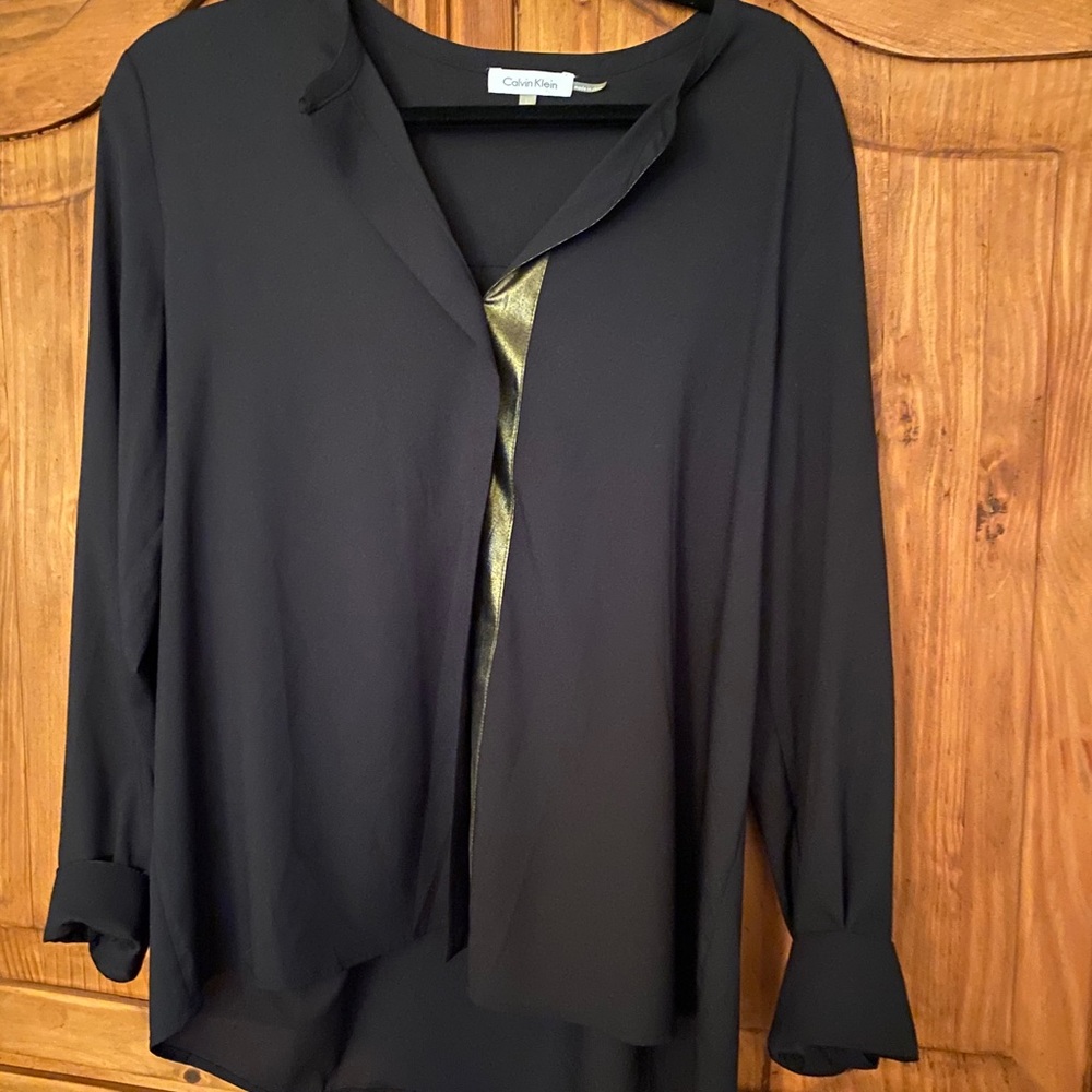 Calvin Klein women’s black with gold trim blouse